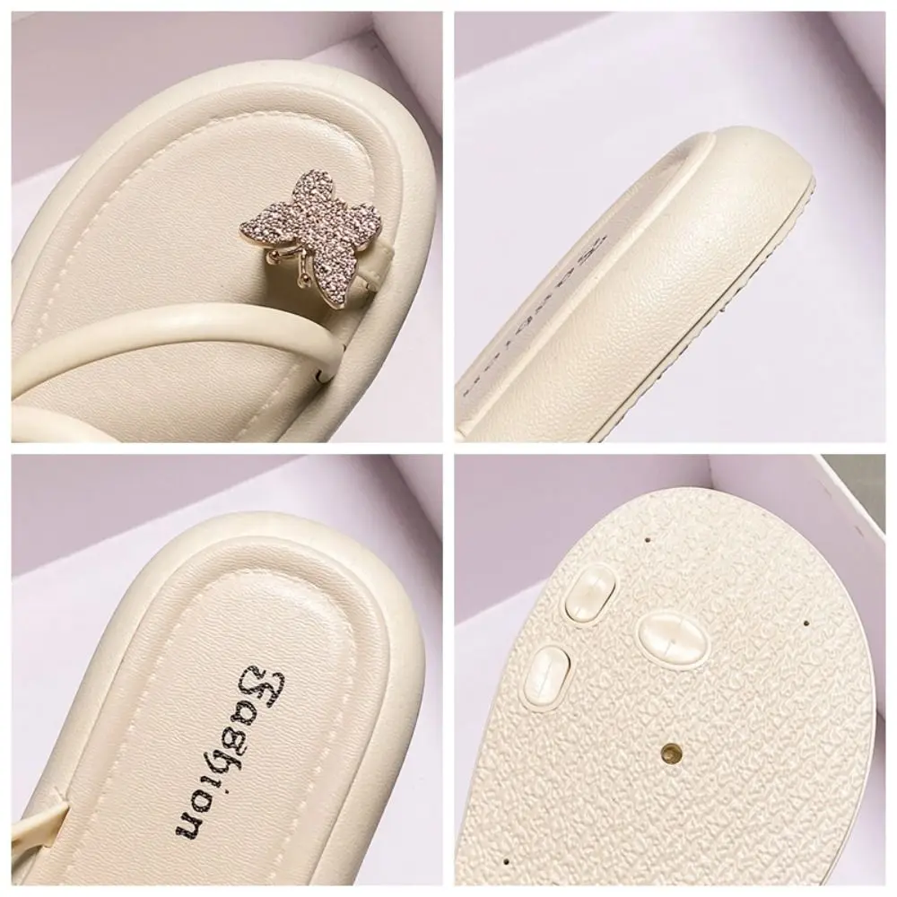 عادية عدم الانزلاق كريستال فراشة الوجه يتخبط بولي كلوريد الفينيل الحلو شاطئ تو النعال لينة وحيد أحذية مسطحة القاع النعال عنبر #4