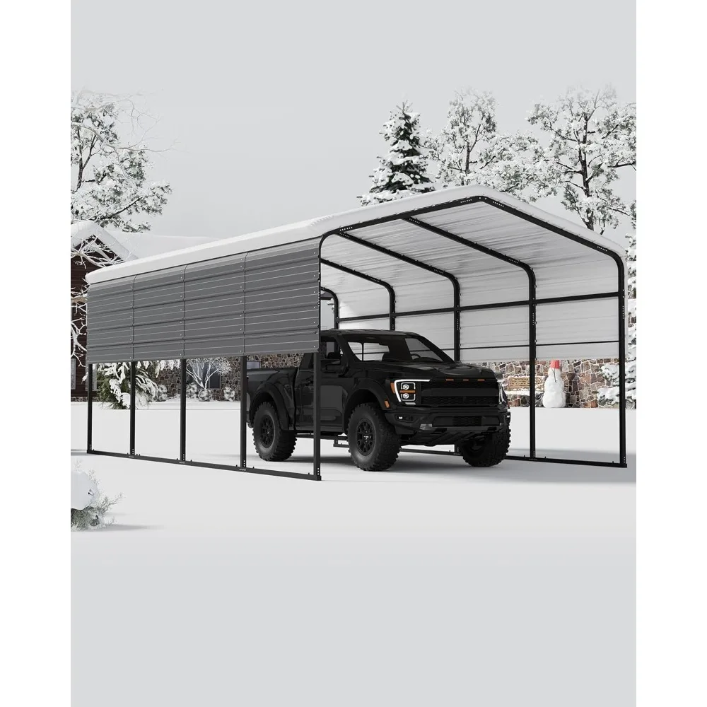 Metal Carport, Outdoor Car Port Canopy with Reinforced Base and Galvanized Steel Roof, Heavy Duty Garage Car Shelter Shade for S