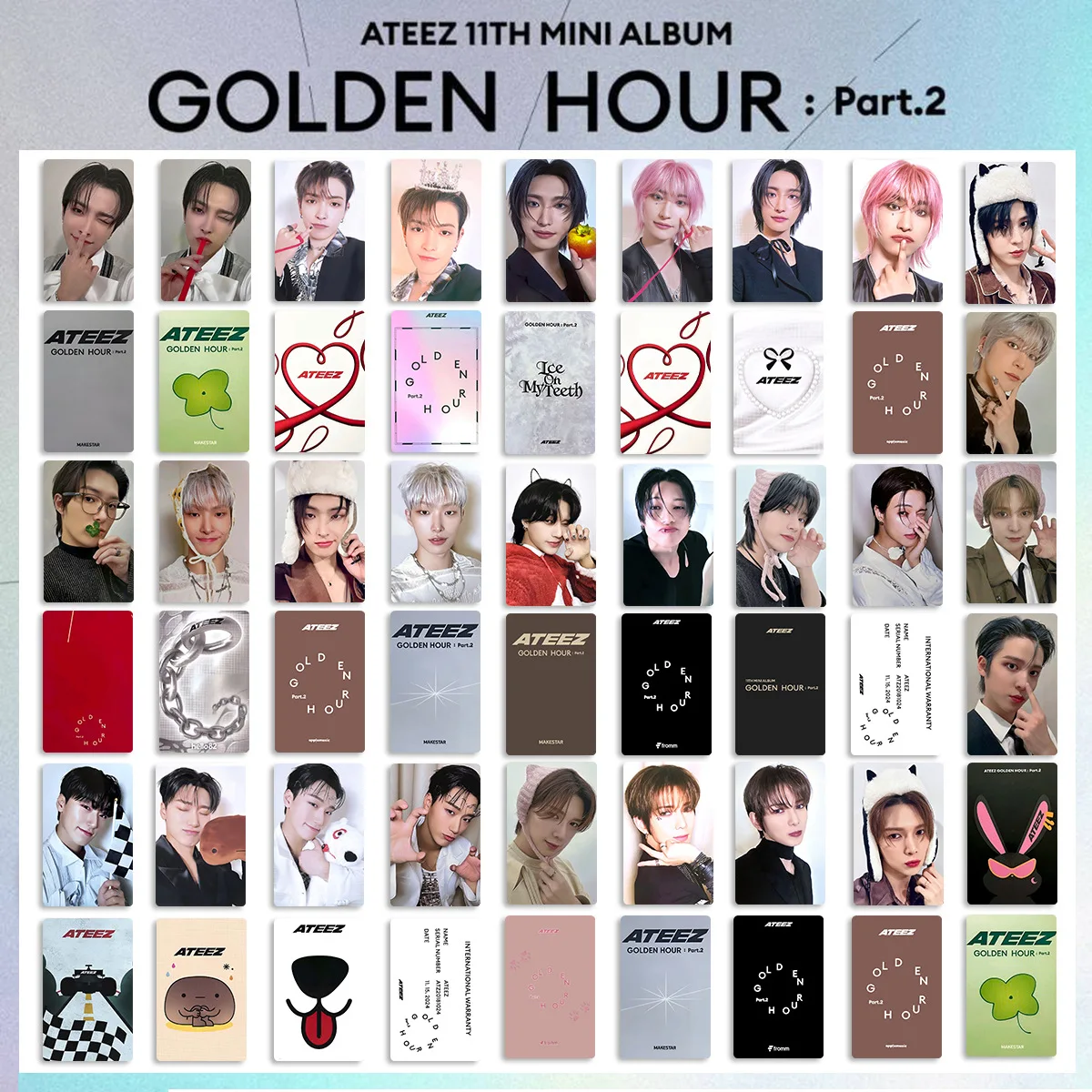 

KPOP ATEEZ LOMO Card 11th MINI Album Card GOLDEN HOUR Fashion Card Back Holographic Card MINIGI SEONG HWA Fans Collection Poster