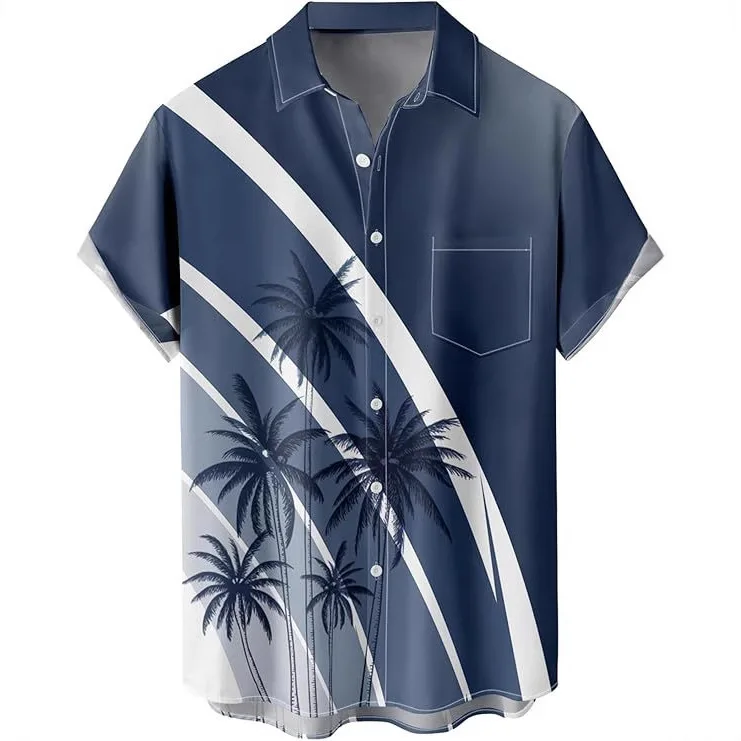 Summer Short Sleeved Shirt Casual Button Up Collar Top Loose Digital Printed Shirt Trendy Cardigan T-shirt Travel 2025