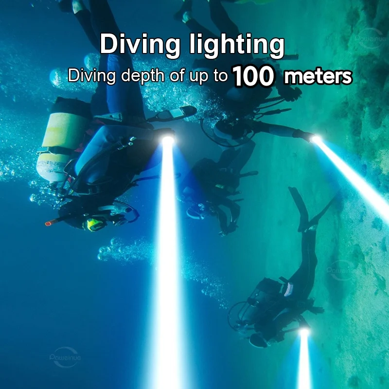 XHP160 Linterna subacuática IPX8 Linterna de buceo profesional impermeable 30000LM Luz blanca Buceo 100 m Linterna subacuática