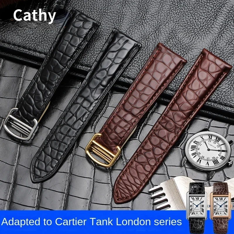 Crocodile Leather Watch Strap for Cartier Tank Solo London Series Polar W5200004 W6701011 Men Women Soft Comfortable Watchband