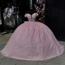 ANGELSBRIDEP Pink Quinceanera Dresses Sequined Applique Bow Chapel Train Corset Prom Vestido De Debutante 15 Anos Customized