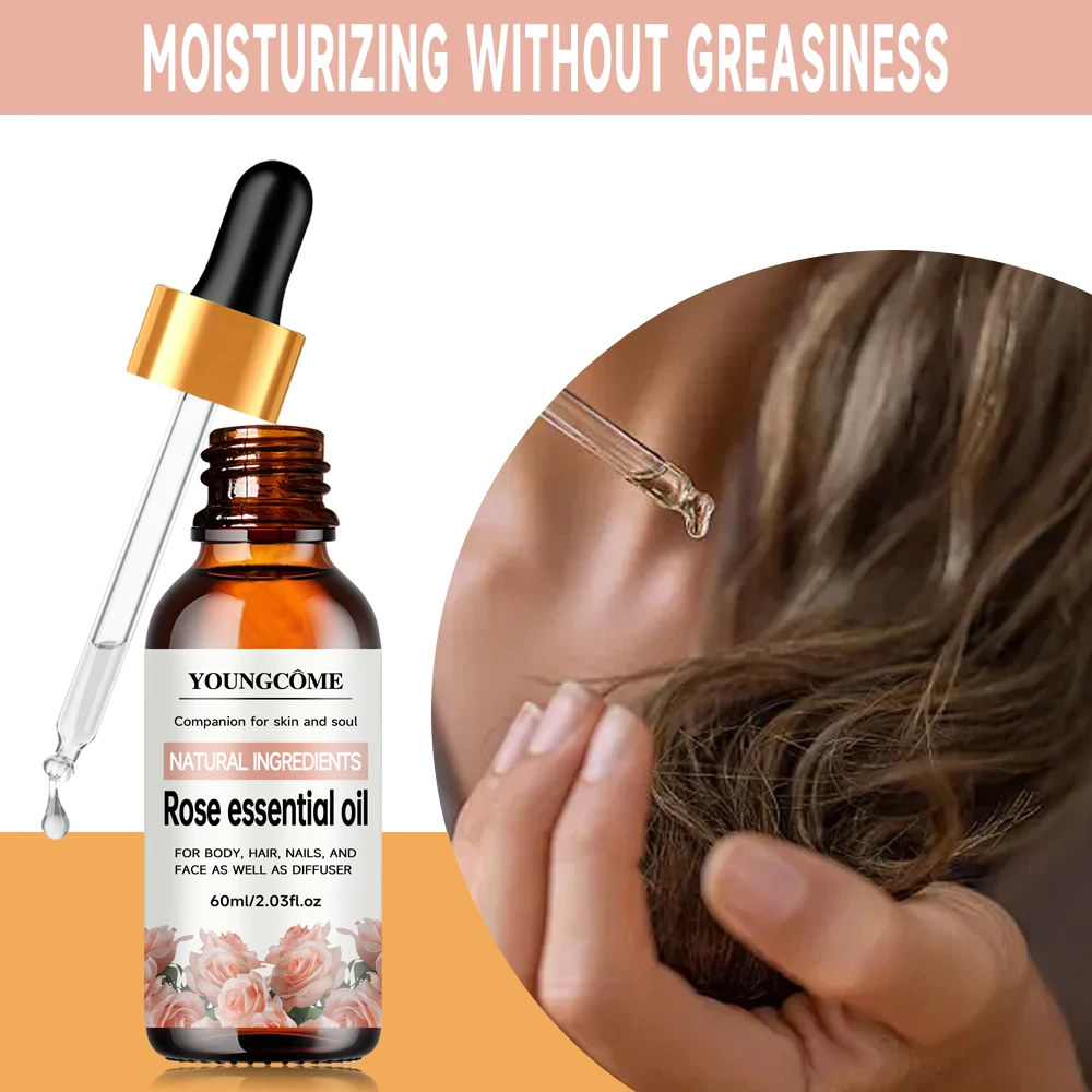 Natural Rose Essential Oil, hair moisturizer, suitable for hair, face and body,suitable for all skin types hair types No Additiv
