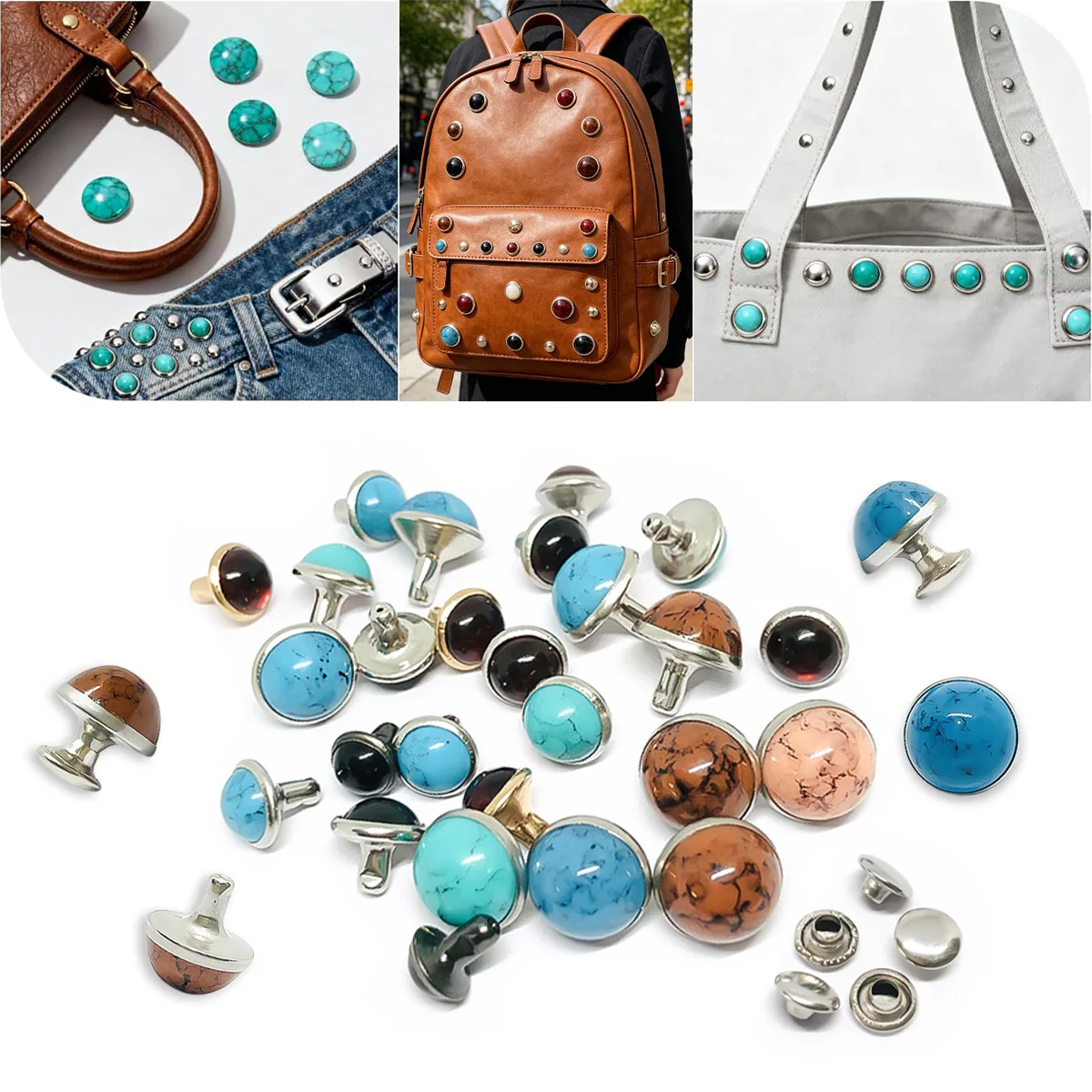 Turquoise Leather Rivets DIY Leather Copper Mushroom Rivets Vintage Leathercraft Supplies for DIY Belt Shoes Bags Jacket Garment
