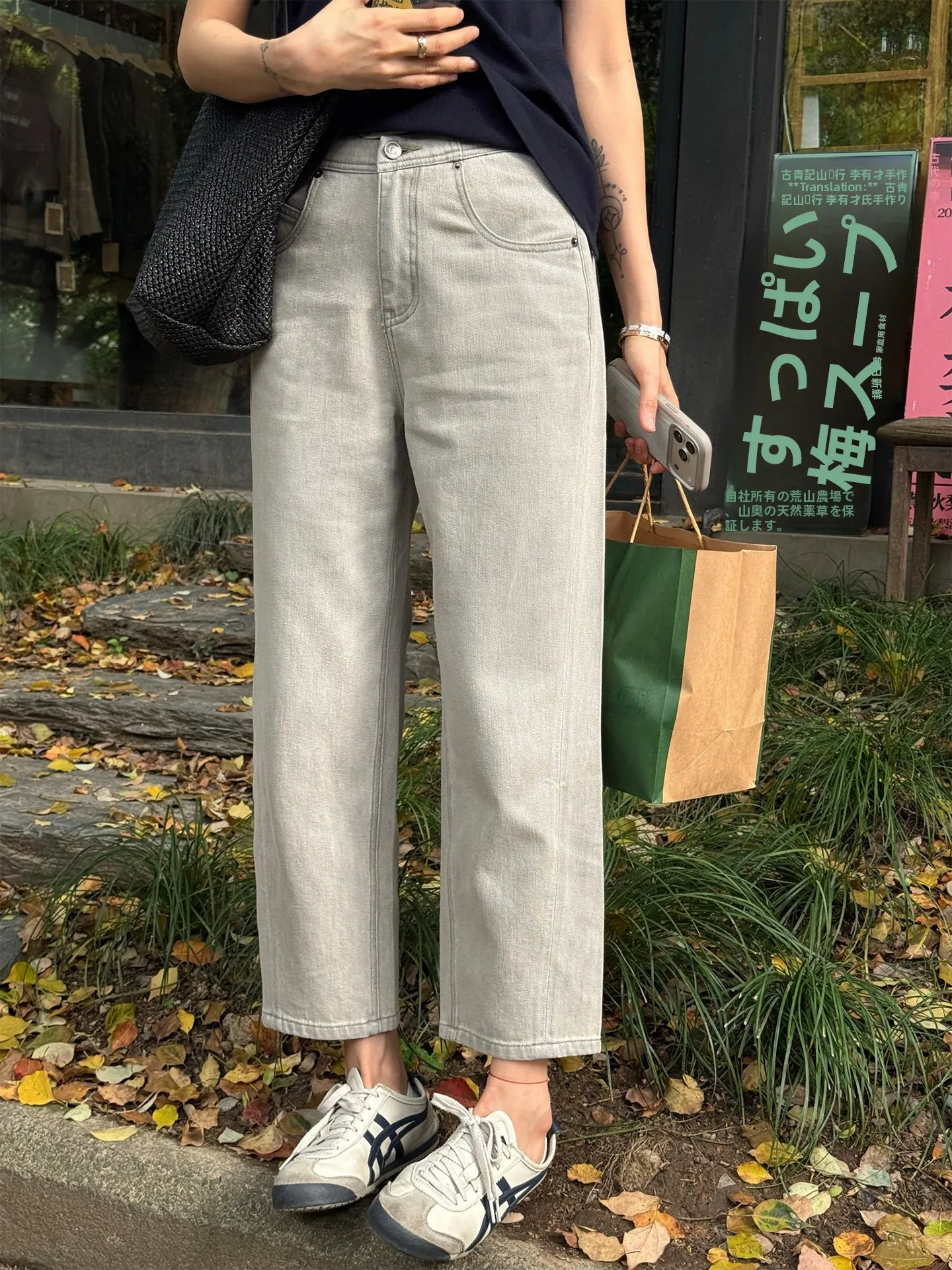 

Серые прямые джинсы длиной 7/8 для женщин, летние, новые, в простом повседневном стиле, из хлопка, с натуральной талией, на пуговицах