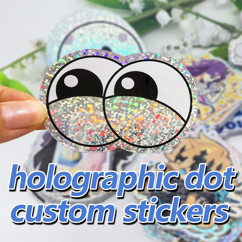 

Gepersonaliseerde holografische stickers PVC waterdicht logo vinyl cartoon ontwerp merk versieren laptop gesneden aangepaste sti