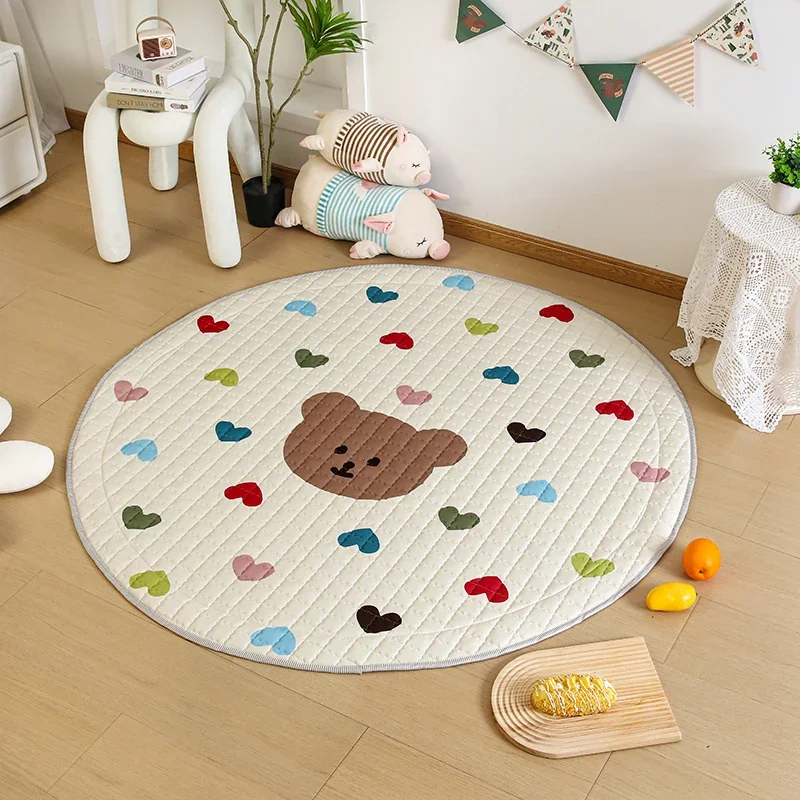 Cartoon Round Folding Crawling Mat For Children Cute Bear Baby Crawling pad Soft Cotton Carpet For Livingroom Infant Safety Mat