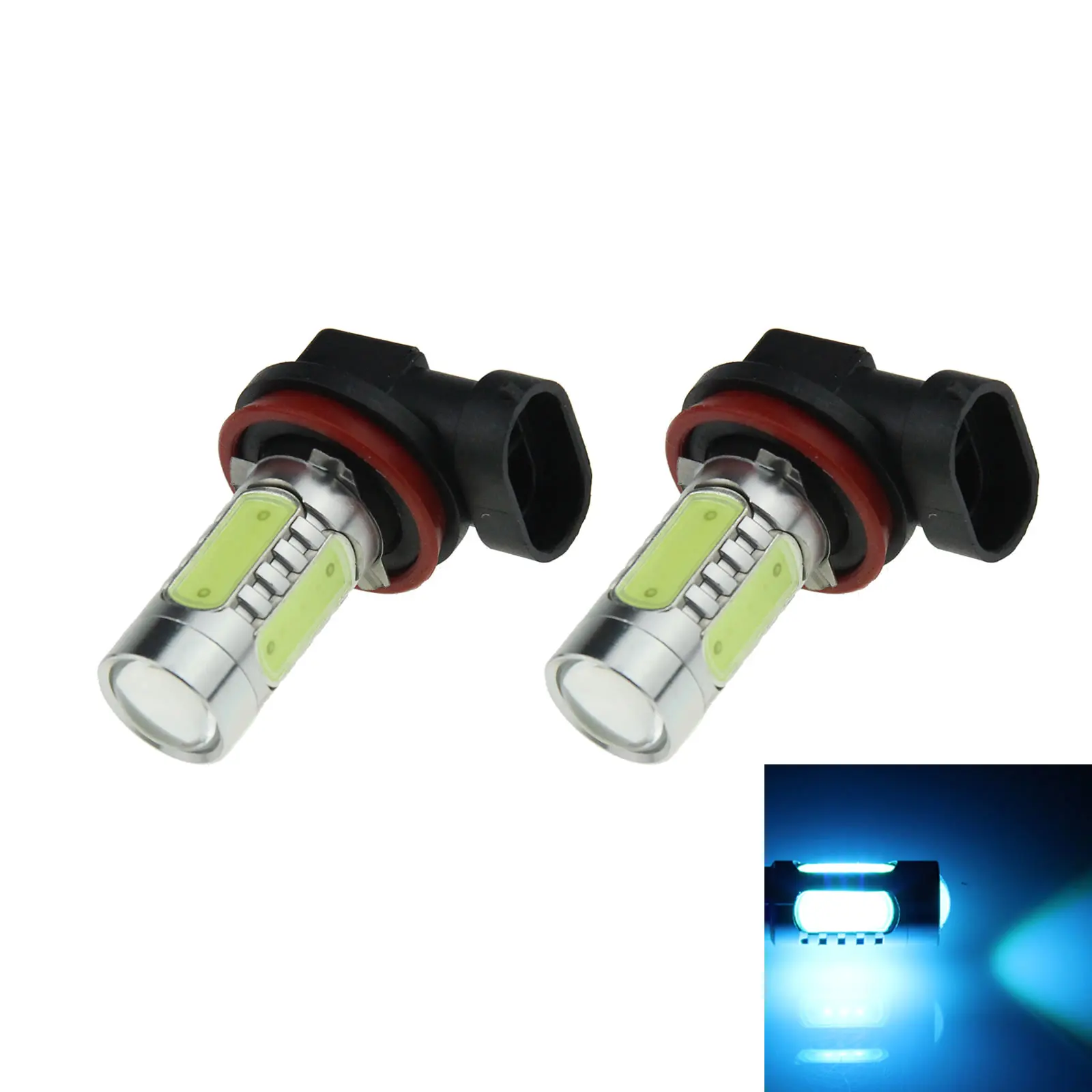 2x Ice Blue Car H11 Exterior Light Rear Blub 5 Emitters COB SMD LED PGJ19-3 H210-BB