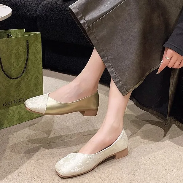 

Summer Shoes Ladies Shallow Mouth Slip-on Female Footwear Square Toe Women's Moccasins 2025 New Grandma Slip On Comfortable Dres