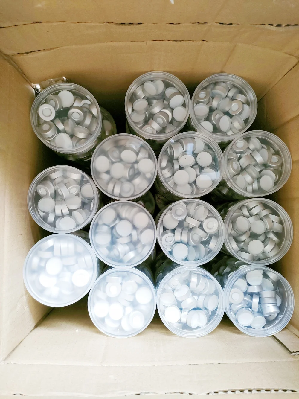 IKEME 100 Pieces 20*3mm Nature PTFE / Nature Silicone Septa,Crimp top Aluminum Cap,10mm Center Hole For 10ml 20ml Vial