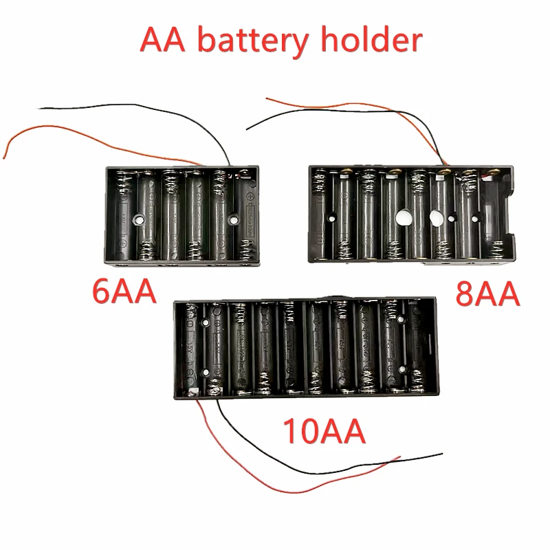 6 8 10AA 10 Slot AA Battery Holder AA Battery Box Case AA Battery Storage Case 9V 12V 15V Battery Case With Line DIY