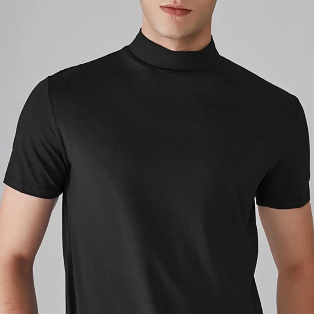 

Mens High Neck Slim Fit T-shirt Male High Quality In Summer Casual Short-sleeved T-shirt/Men Slim Fit High Collar Leisure T-shir