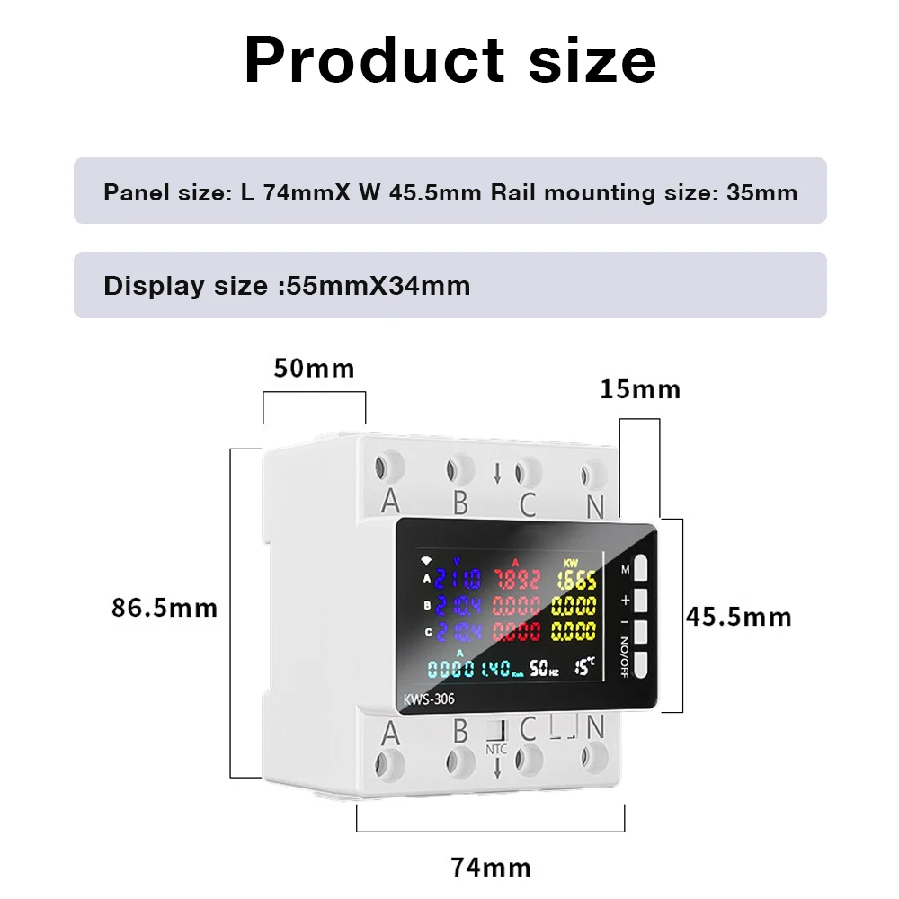 KWS-306 3P TUYA WiFi Smart Power Meter Perlindungan Di Bawah Tegangan Relay Switch Pemutus Sirkuit Energi KWh Meter Smart Life
