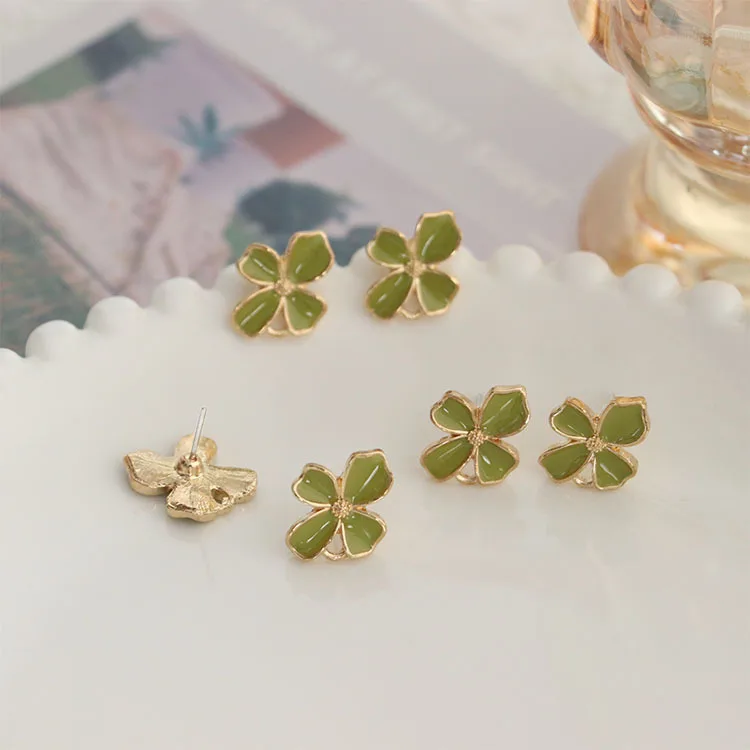 10pcs Handmade Flower Earrings Connectors Green Flora Stud Earring Base Earring Settings Diy Jewelry Making Findings Accessories