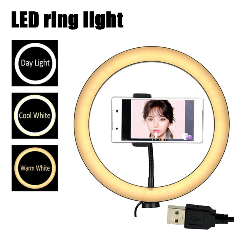 Anillo de iluminación LED para Selfie de 26/33cm, lámpara Led fotográfica de 12 pulgadas, luz de relleno remota USB para teléfono, Vlog, vídeo en vivo con soporte para teléfono