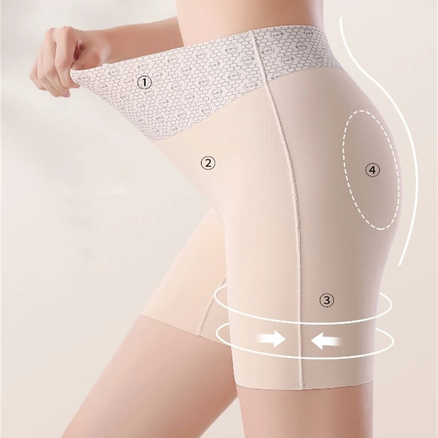 Bragas de seguridad de doble capa para mujer, Boxers de cintura alta de seda helada, pantalones cortos debajo del vestido, pantalones cortos protectores sin costuras, ropa interior ajustada