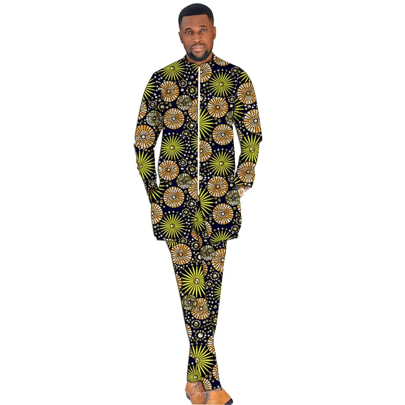 

Оригинальный дизайн, мужская рубашка с нигерийским принтом, комплект с воротником-стойкой, топы с нашивкой, брюки с эластичной резинкой на талии, индивидуальная одежда для вечеринок в африканском стиле от кутюр