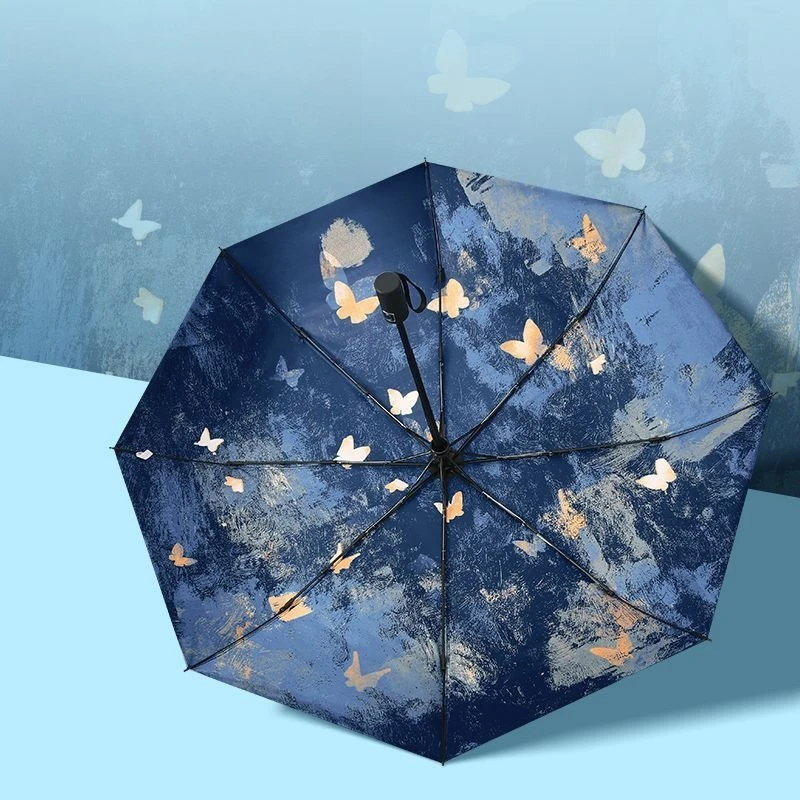 Dancing Butterfly Umbrella Sun Protection UV Protection Women Black Coating Rain Dual Use Umbrella