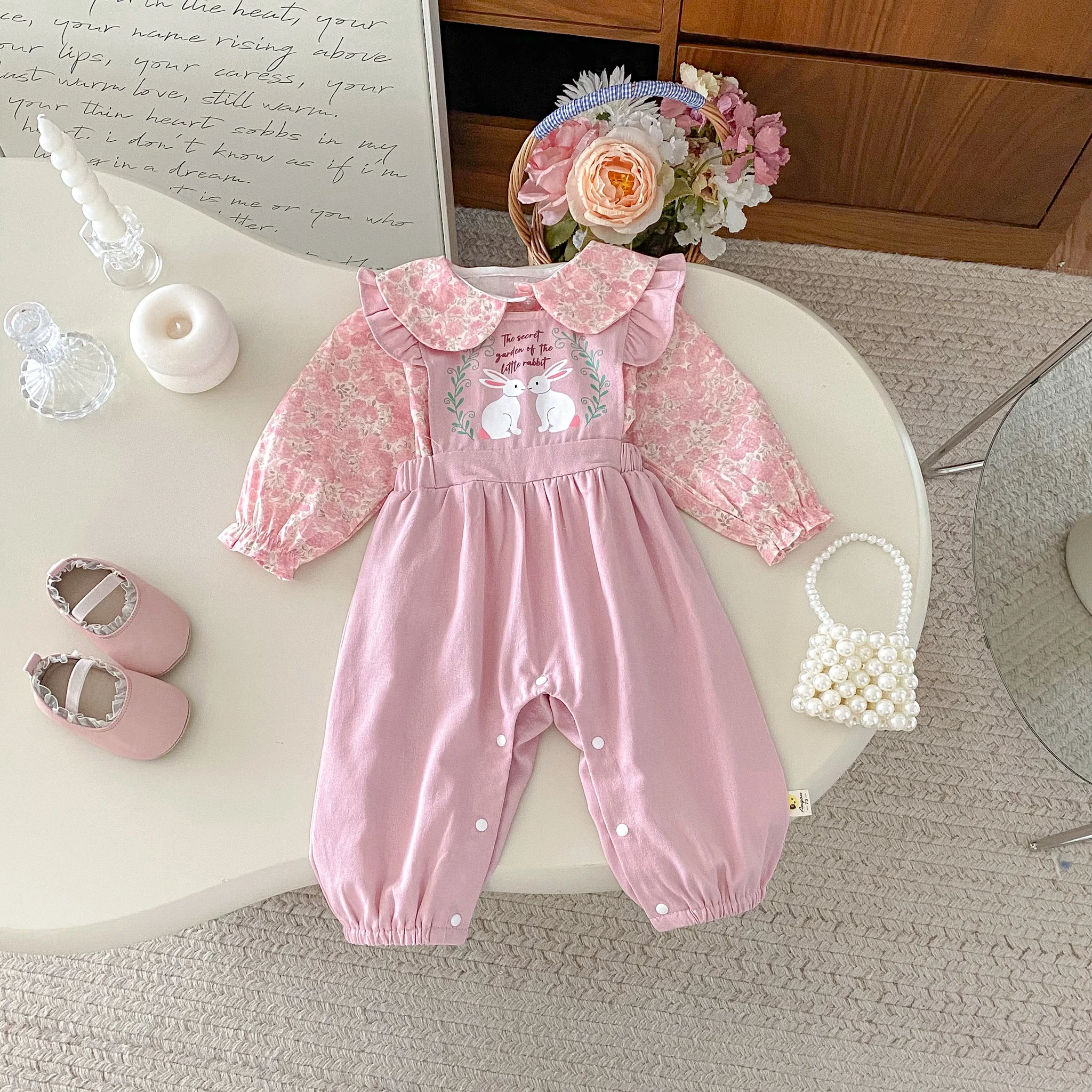 

Baby rabbit onesie 2026 new style trendy baby Korean version flying sleeved rabbit crawling suit
