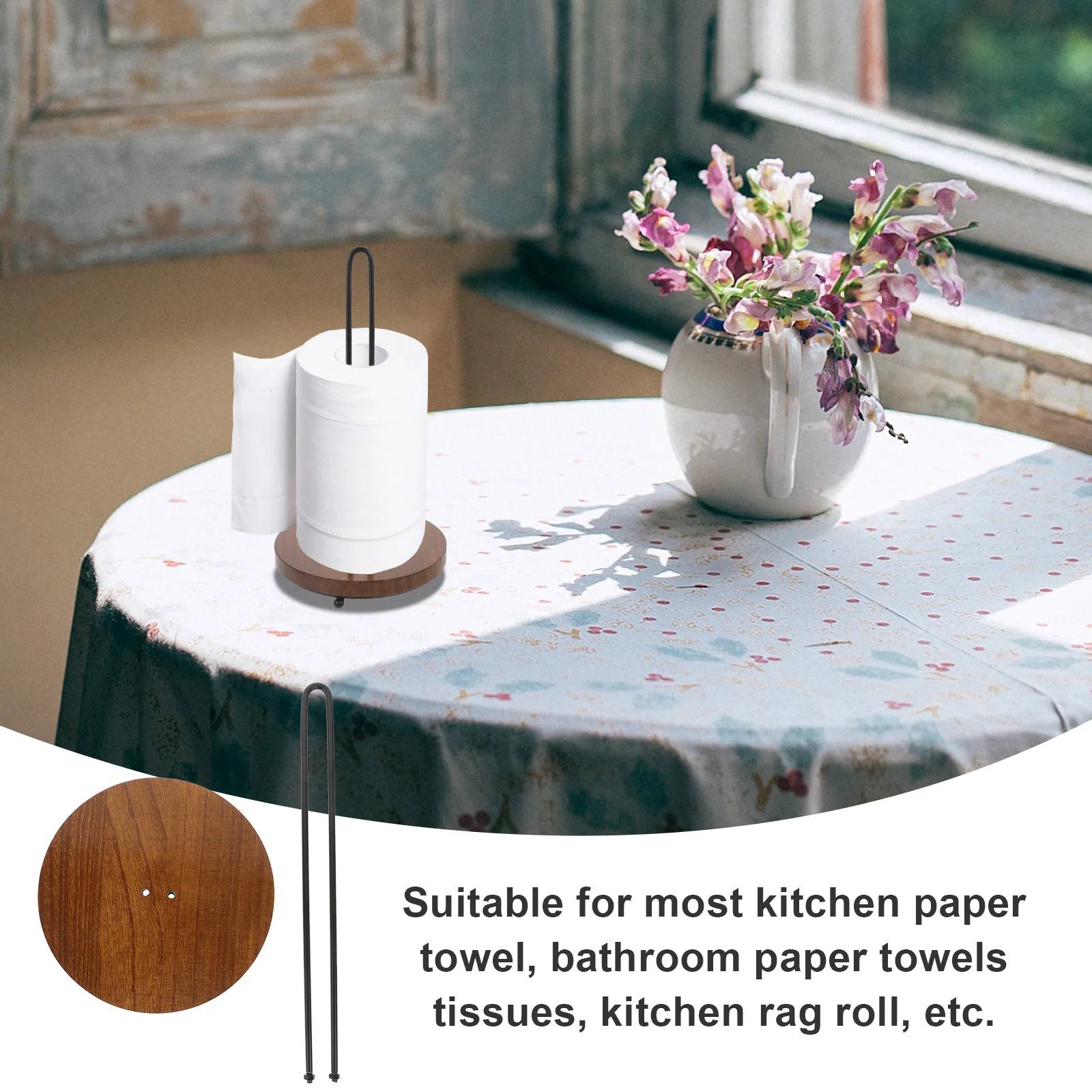 

Paper Towel Holder Roll Paper Organizer Iron Wood Kitchen Stand Countertop Rack Vertical Storage Farmhouse Bathroom Tissue