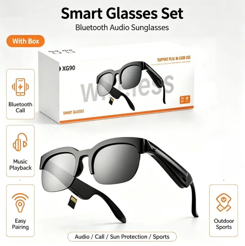 Wireless Open‑Ear Audio Smart Sunglasses for Men Women Touch Control Voice Assistant Bluetooth Call Daily Outdoor Smart Glasses