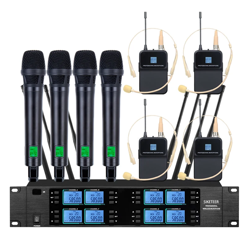 ميكروفون لاسلكي احترافي UHF، ميكروفون مكثف فوق الأذن، مناسب لعروض المسرح وكلام الكنيسة.
