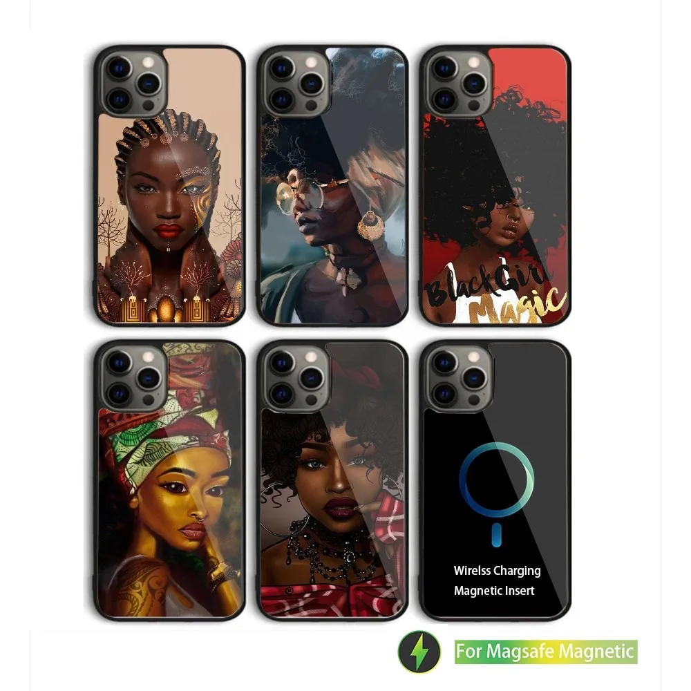 

Colorful Art African Girl Black Phone Case For iPhone 16,15,14,13,12,11,Plus,Pro,Max Mini Magsafe Magnetic Wireless Charging