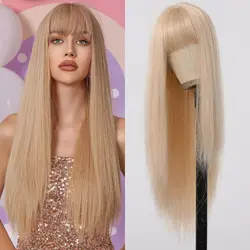 Blonde Wig Women Long Straight Bangs Natural Synthetic Fiber Synthetic Hair Fashion Ladies Daily Party Use Heat Resistant