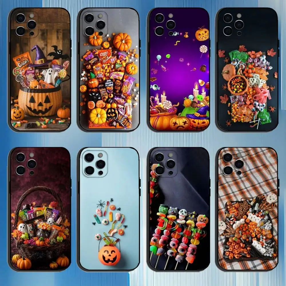 

H-Halloween candy Phone Case For iPhone 16,15,14,13,12,11 Plus,Pro Max, Others Soft Black Cover