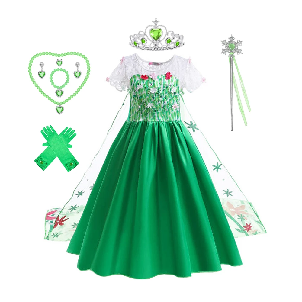 

Green Elsa Dress Girl Princess Dress Cosplay Costume Dresses Kids Clothes Fantasia For Children