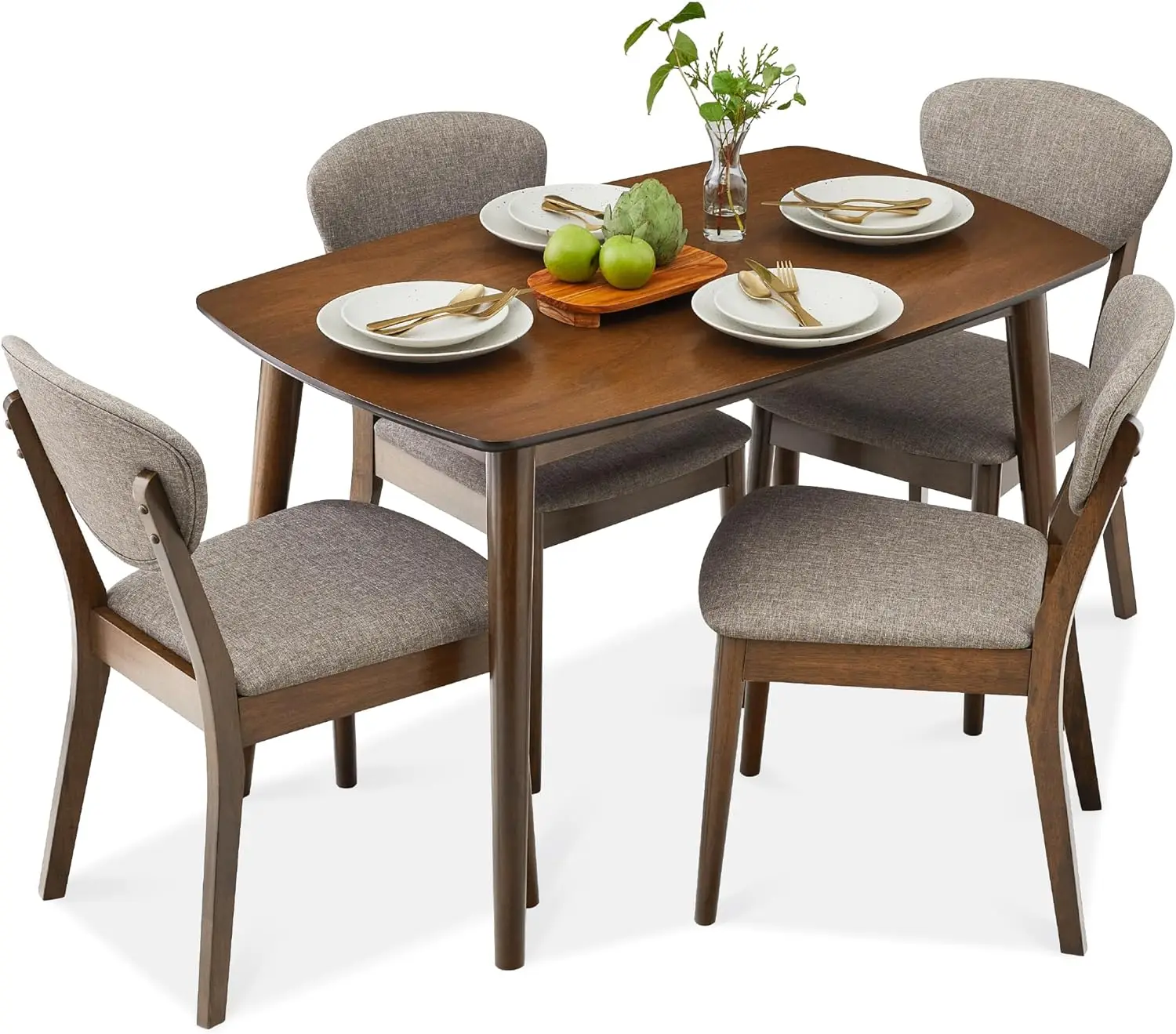 5-Piece Dining Set, Compact Mid-Century Modern Table & Chair Set for Home, Apartment w/ 4 Chairs, Padded Seats & Backrests HOT