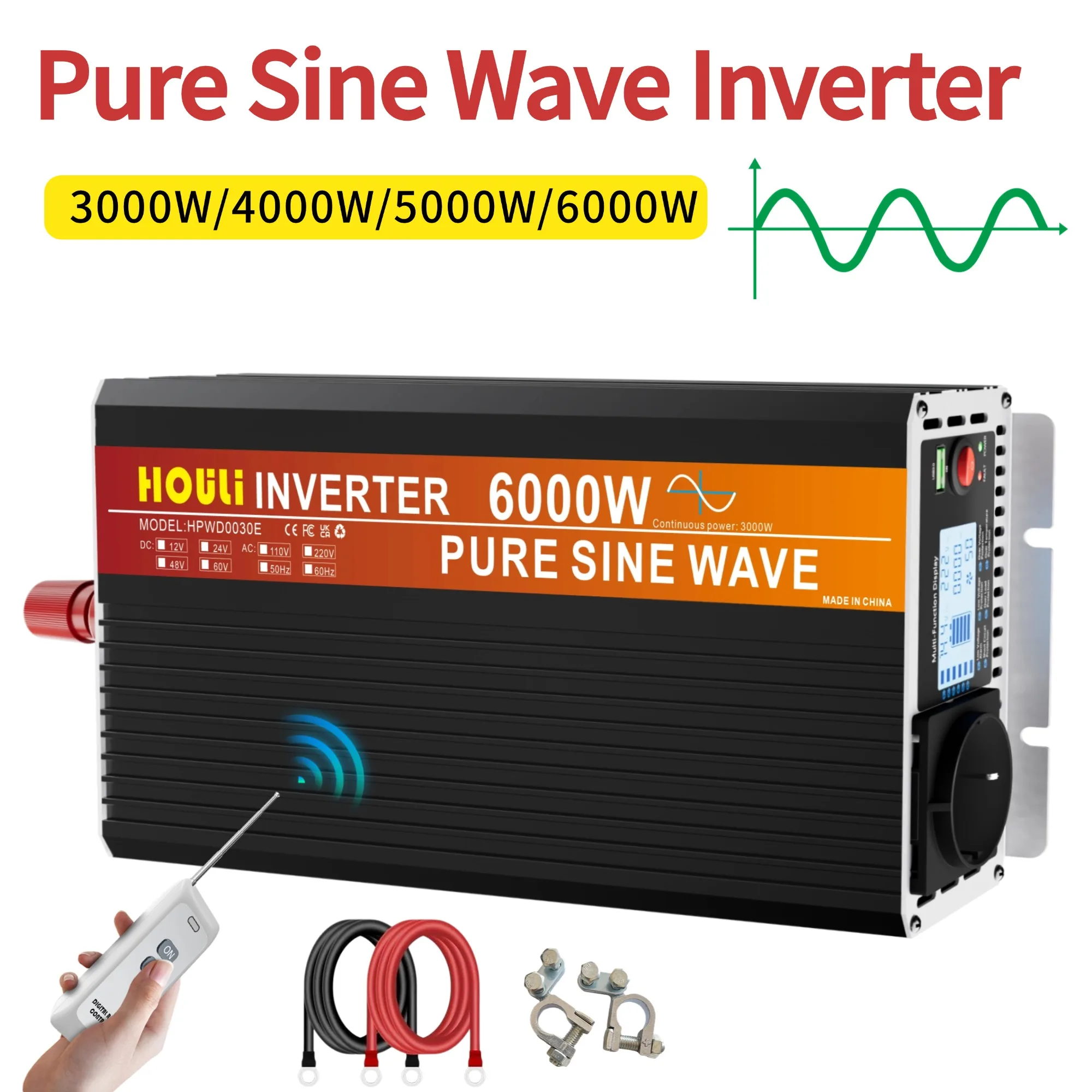 HOULI 3000W 4000W 5000W 6000W Pure Sine Wave Inverter 12V24V - 220v Voltage Inverters Power Converter Car inverter 12v 220v