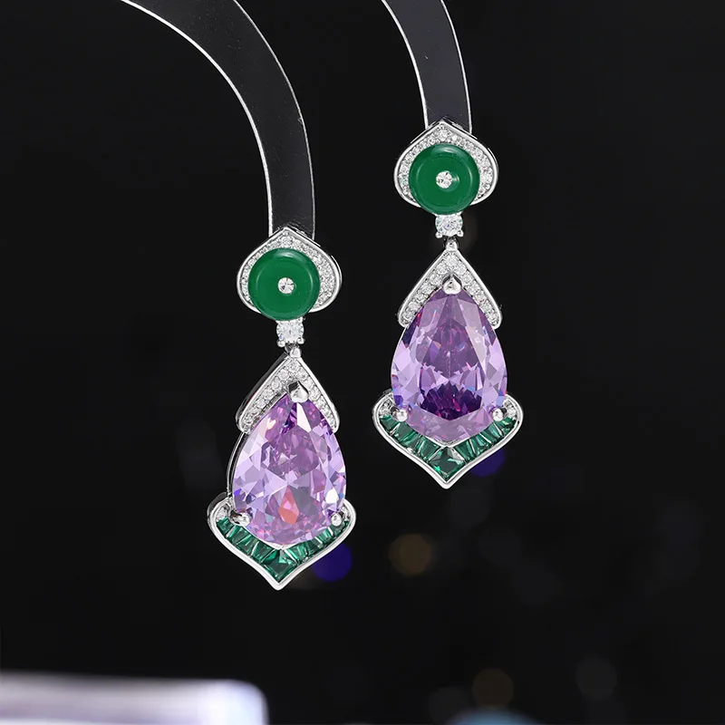 

Новые китайские элитные модные серьги в стиле ретро в гонконгском стиле с каплями воды и драгоценными камнями, легкие роскошные серьги S925, серебряные иглы, элегантные Sw