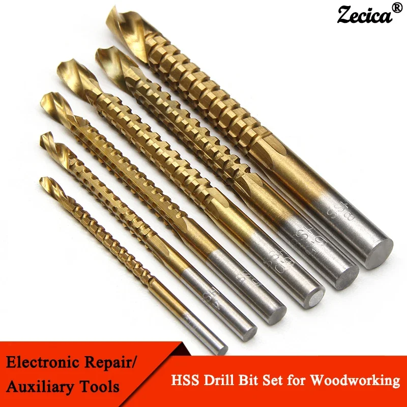 6pcs/set  HSS Drill Bit Set Serrated Grooving Reamer 3-8mm Woodworking Chamfer Drill Pilot Hole Cutter Screw Hole Drills