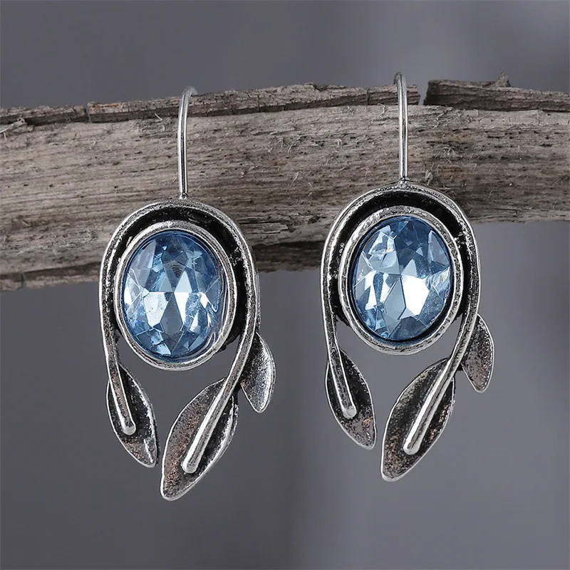 diy-accessories-european-and-american-cross-border-retro-simple-leaf-oval-earrings-fashionable-personality-creative-inlaid-sapp