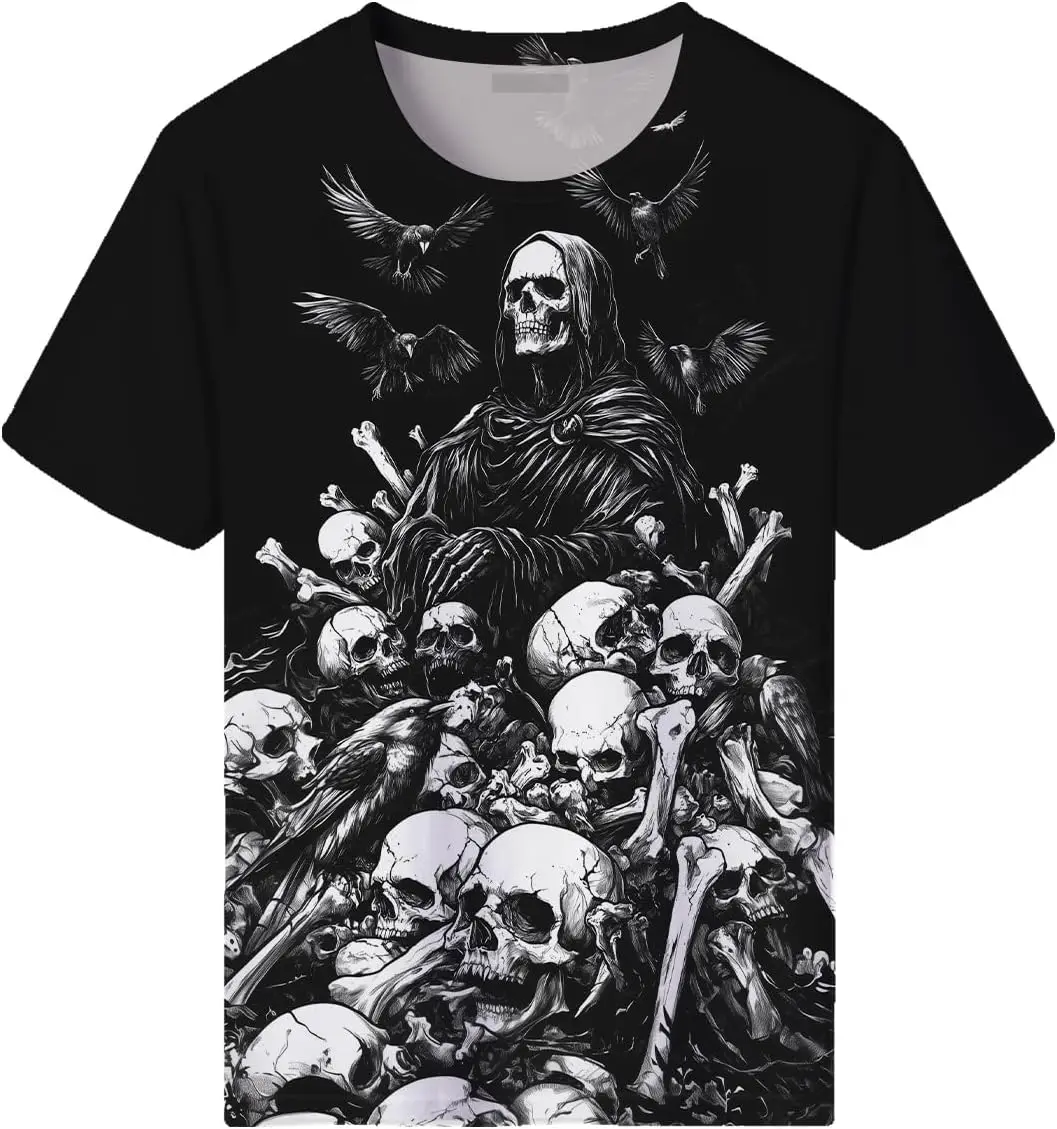 Death God Graphic Men's Gothic T-Shirt 3D Print Halloween Horror Theme Short Sleeve Tees Fashion Creative Design Breathable Tops