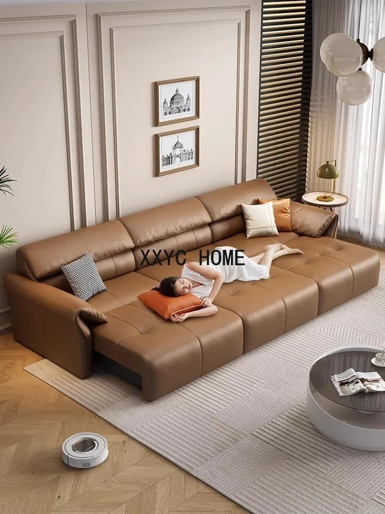 

Sofa Living Room Multi-Functional Electric Dual-Use Small Apartment Straight Row Three-Person Retractable Elephant Ear Leather