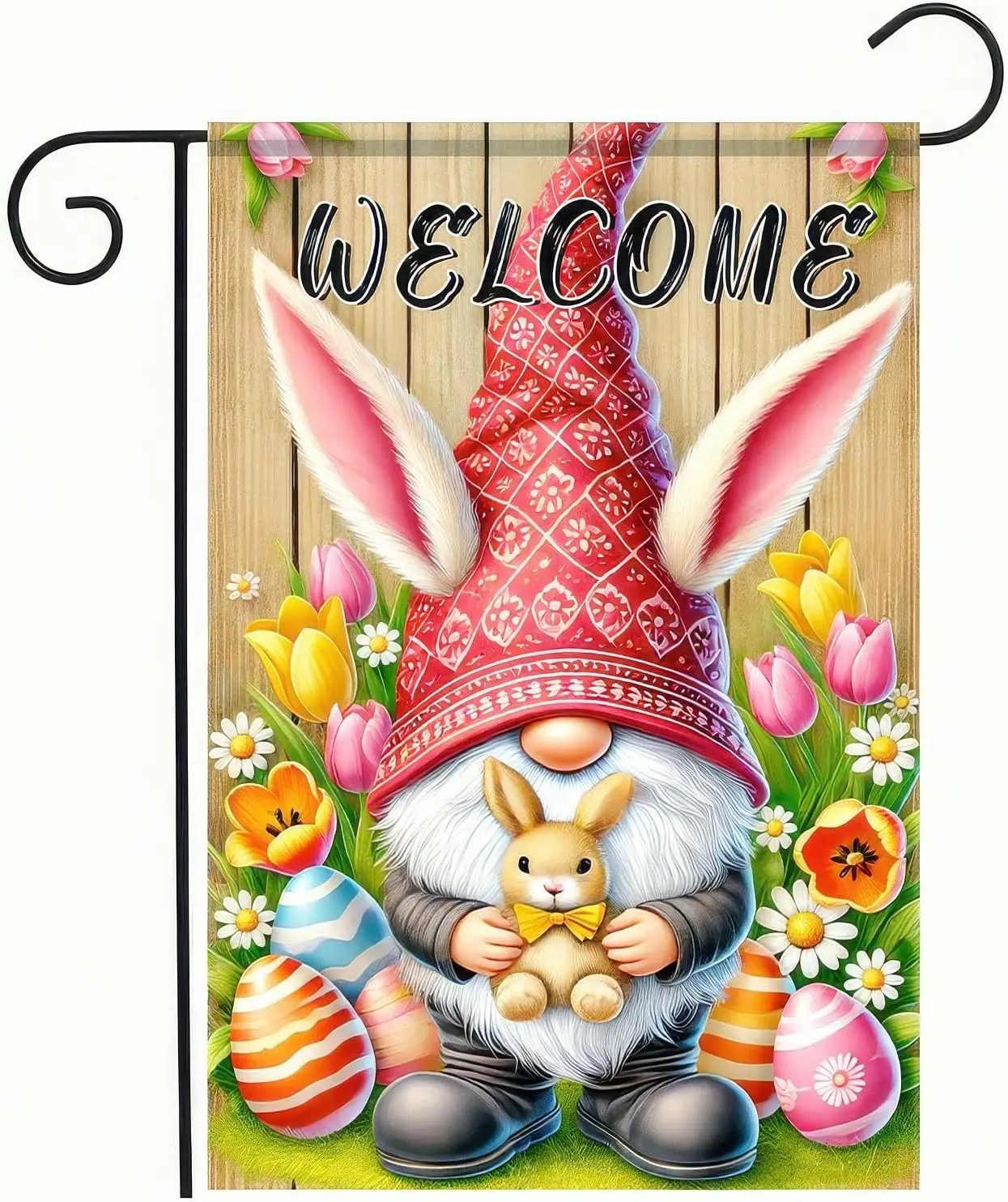 Happy Easter Bunny Garden Flag 12x18 Inch Double Sided Outside Funny Bunny Floral Small Yard Flag Easter Egg Banner for East SSL