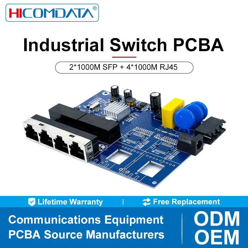 Mini interruptor industrial de 6 puertos PCBA mini, puertos de fibra óptica de 2*1000M y puertos RJ45 de 4*100/1000M