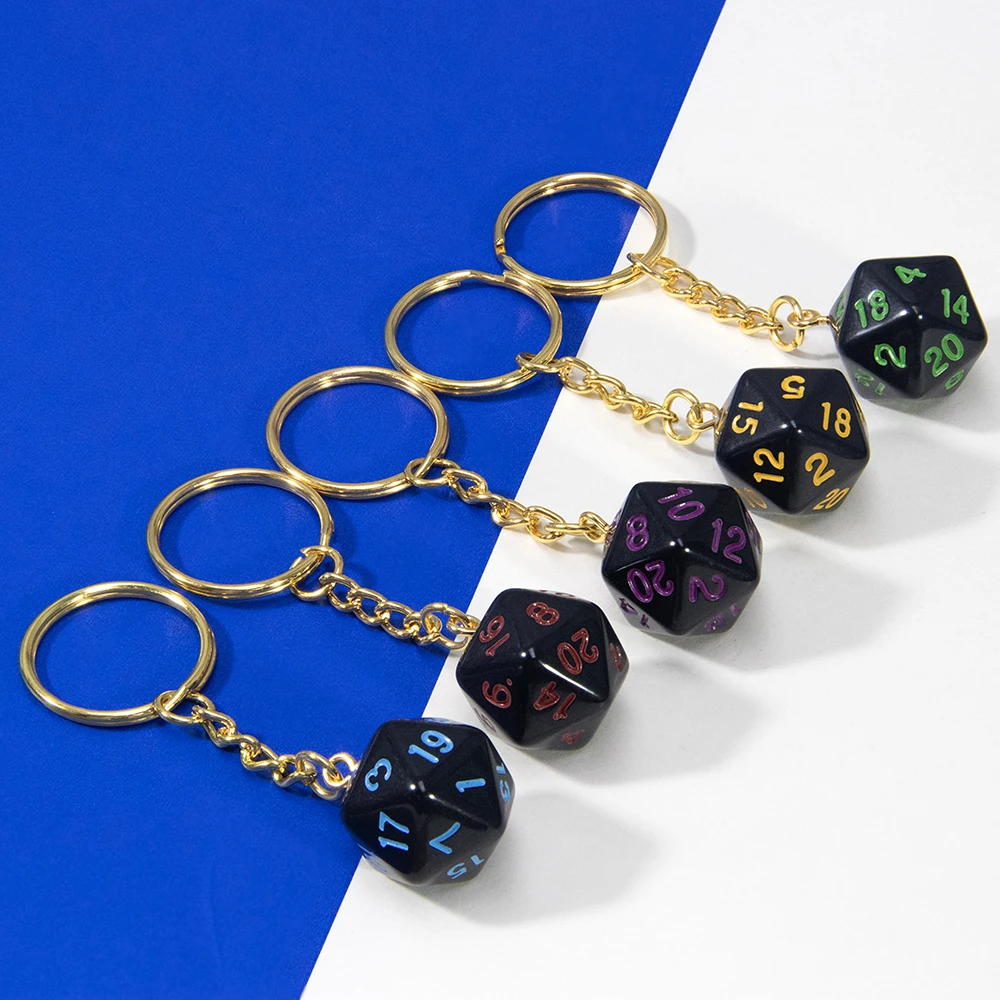 Acrílico D & D Dice Chaveiros, 20-Sided, Colorido, Chave do carro, Bolsa, Presente de Natal