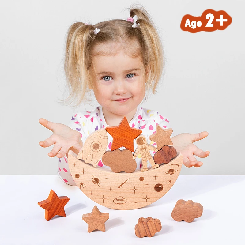 Wooden Montessori Toys Stars Moon Balance Blocks Board Games 3d Celestial Star Cognition Educational Toys Wooden Stacking Blocks