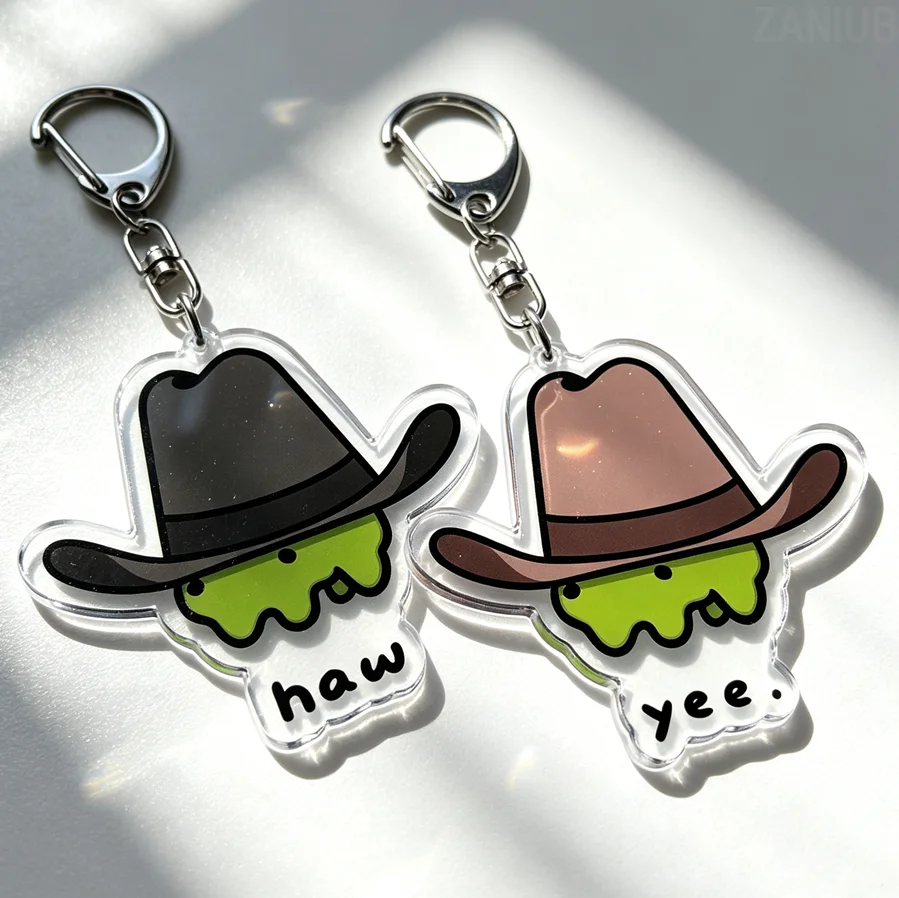 Funny Cute Yee Haw Cowboy Frog Keychains Acrylic Keyrings Jewelry Key Ring Purse Phone Bag Charm Fans Friends Couple Gifts