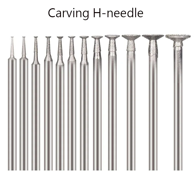 

10 Pcs H Needle Nail Head 2.35/3mm Handle Diamond Carving Grinding Head Jade Carving Tool Jade Jade Raw Stone Window Grinding Pe