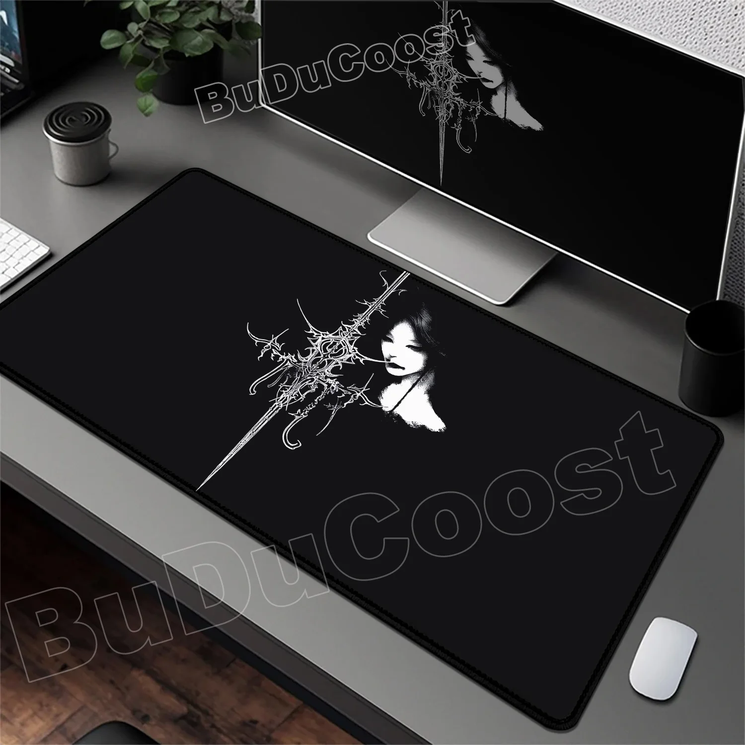 تصميم فتاة لحام السيف الرائعة مقاس كبير لوحة ماوس مطاطية مضادة للانزلاق XXL ملحقات ألعاب الكمبيوتر لوحة المفاتيح ديكور سطح المكتب حصيرة #1