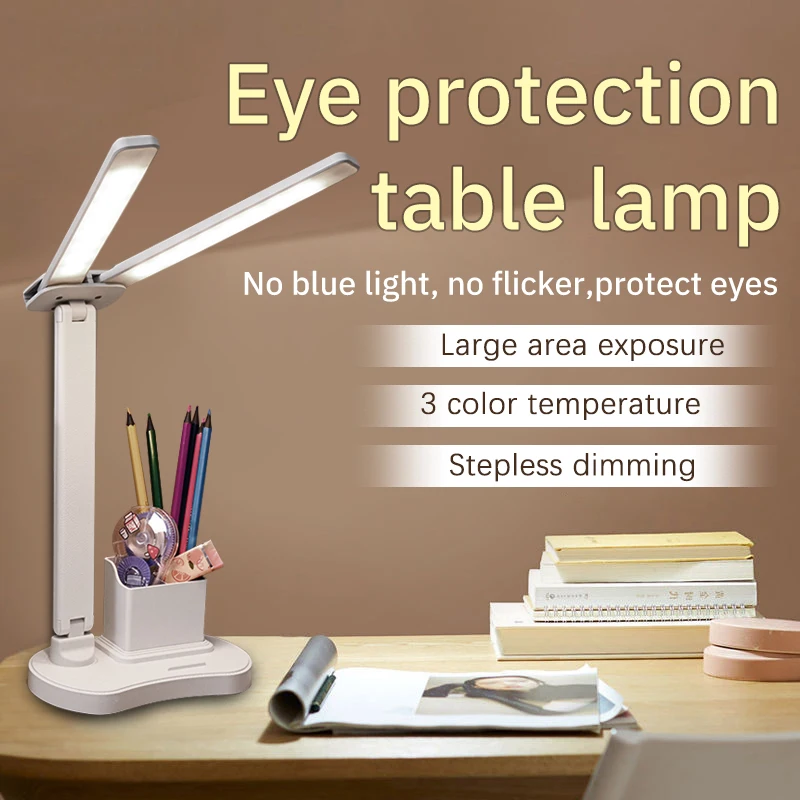 

Bright Double-Headed Desk Lamp Stepless Dimming 32Led Eye Protection Reading Lamp Usb Rechargeable Desk Lamp