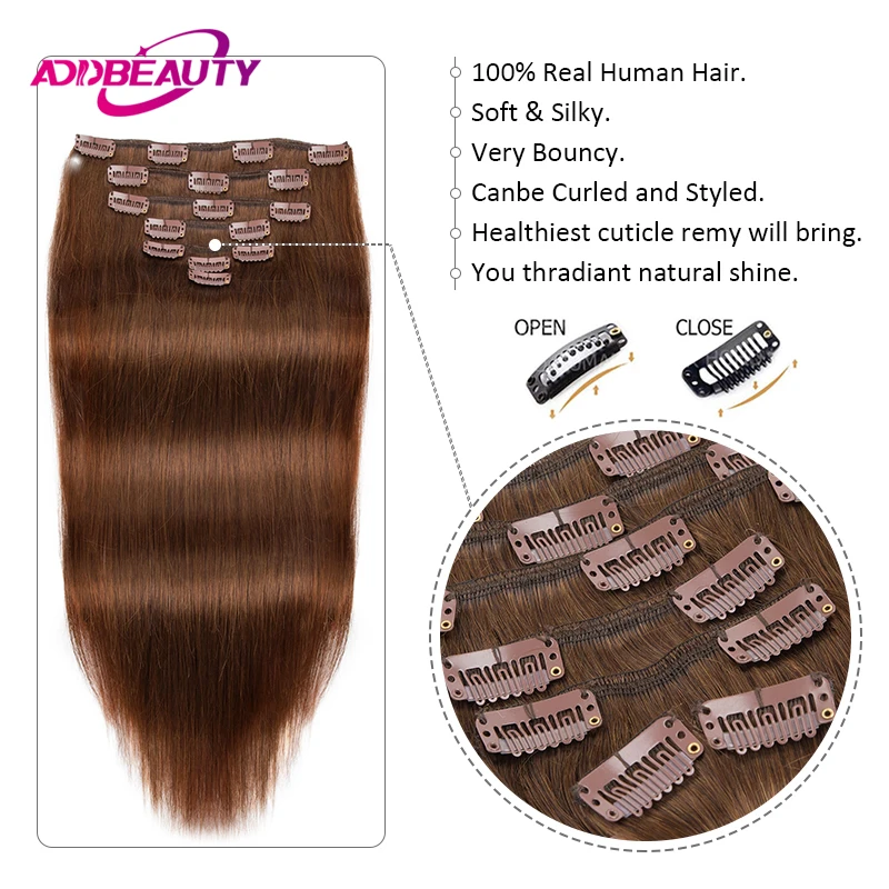 Straight Clip in Hair Extensions Human Hair 7pcs Clip in Full Head Human Hair Extension Clip-on Hair Human Natural Hairpiece 613