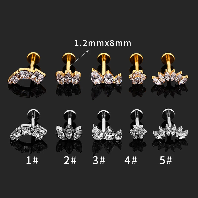 

1PC G23 Titanium Labret Piercing Internal Thread Ear Studs Zircon Horse's Eye Helix Cartilage Tragus Lip Stud Piercing Jewelry