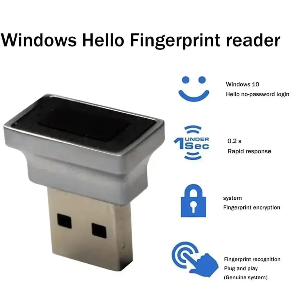 

USB Fingerprint Reader for Windows 10/11 Hello, Biometric Scanner for Secure Unlock, Compatible with Laptops & Desktops