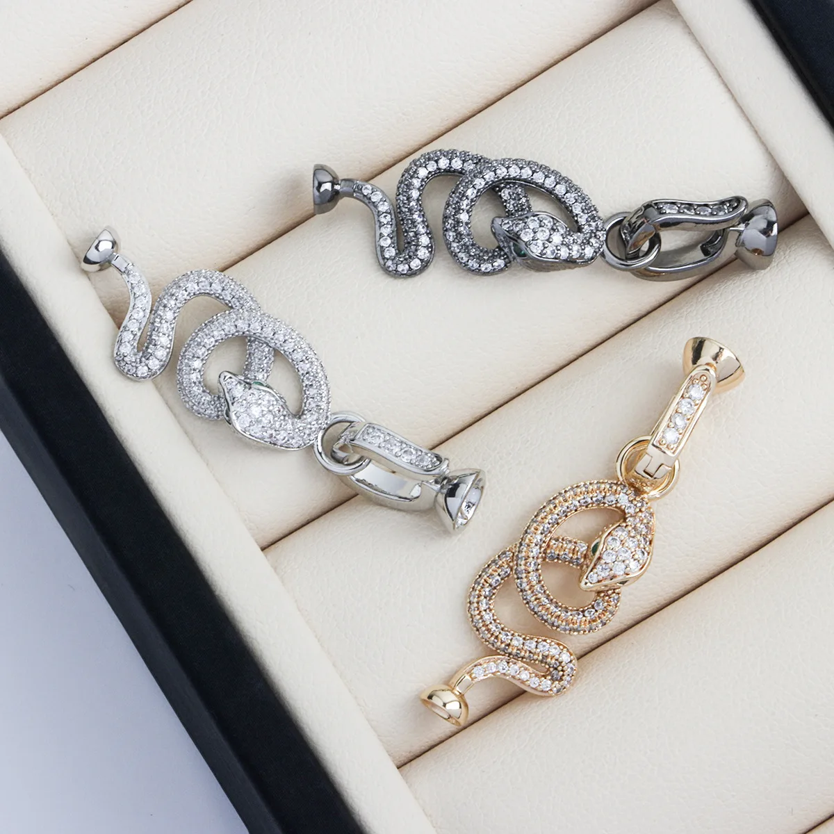 

1 Copper Gold-plated Micro-set Zircon Snake-shaped Tail Buckle Pearl Necklace Bracelet Connecting Buckle DIY Jewelry Accessories
